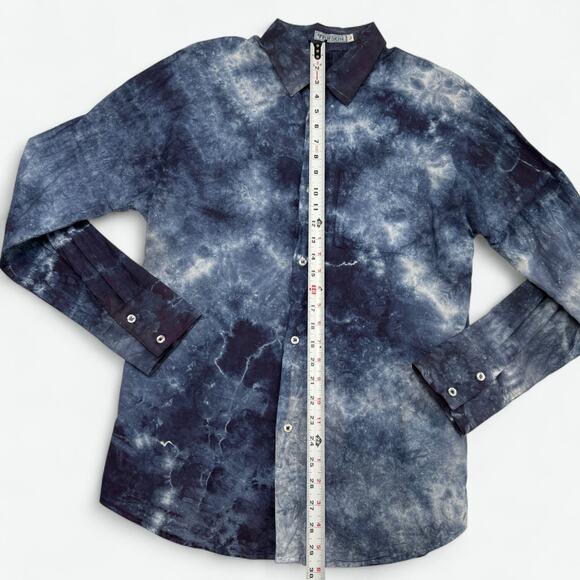 VTG Rufskin Shirt Mens L Tie Dye Button Front Made in USA Blue Cotton Lightning - Picture 3 of 8